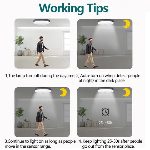 Motion Sensor PIR LED Ceiling Lamp 110V 220V Corridor Bedroom Toilet Light Human Body Induction