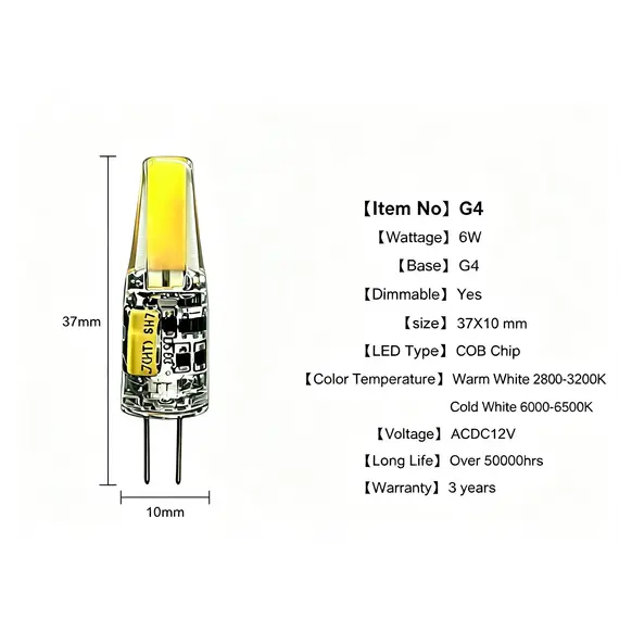 10PCS Dimmable Mini G4 LED COB Lamp  6W Bulb AC DC 12V 220V Candle Lights Replace 30W 40W Halogen for Chandelier Spotlight