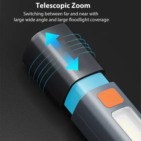 Strong Lighting ABS Flashlamp USB Charging Portable Outdoor EDC Torch Camping Hanging Flashlights Telescopic Focus COB Side Lamp