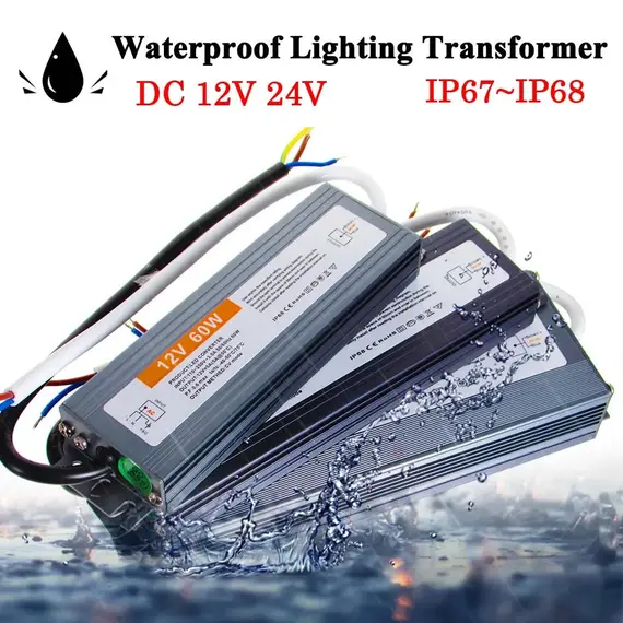 DC 12V 24V Waterproof Switching Power Supply IP67~IP68 Outdoor LED Lighting Transformer 10W 20W 30W 50W 60W 80W 100W 200W 300W