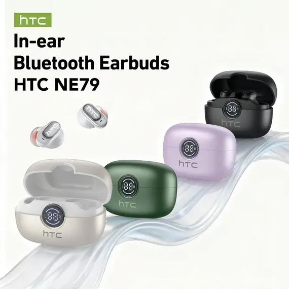 HTC NE79 TWS Bluetooth 6.0 Earbuds AI Translation 135 Languages ENC Noise Cancelling HiFi Stereo Headphones with LED Display