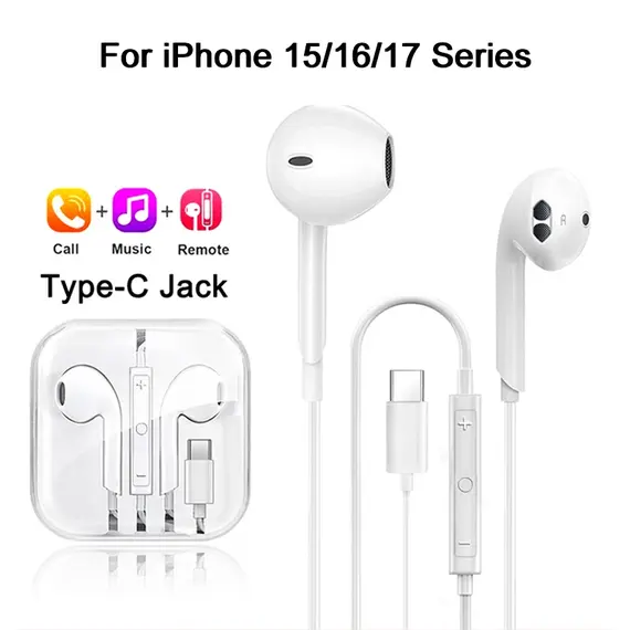 Original In-Ear Wired Earphones For Apple iPad iPhone 17 11 12 13 14 15 16 Pro Max TypeC Headphones Laptops Tablet 3.5mm Earbuds