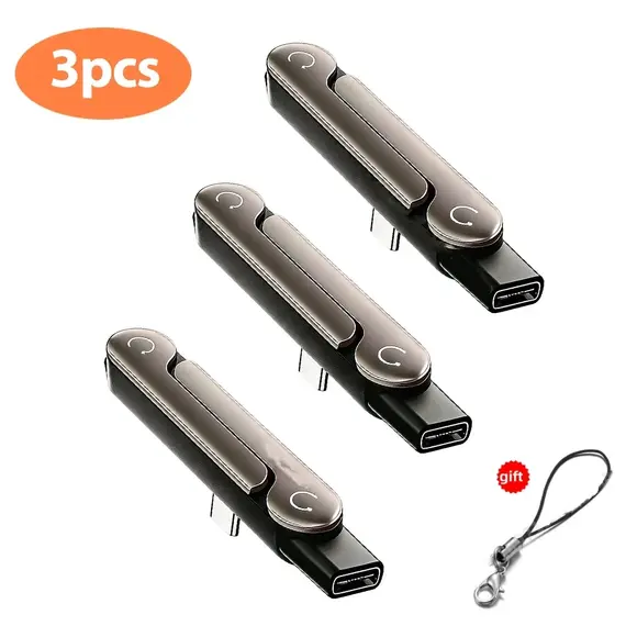 3PCS Type C Phone Charging Bracket Adapter 240W Fast Charging OTG Type-C Male to USB-C Female Converter With Foldable Holder