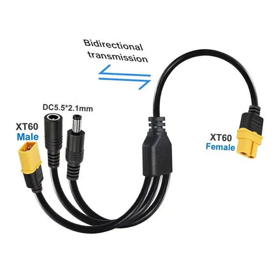 3-in-1 XT60 to Two DC5521 Connector Convert Cable,Male Female XT60 Extension Adapter Cord Charging Conversion Plug Power Cable