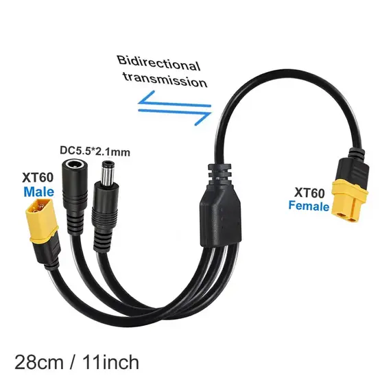 3-in-1 XT60 to Two DC5521 Connector Convert Cable,Male Female XT60 Extension Adapter Cord Charging Conversion Plug Power Cable
