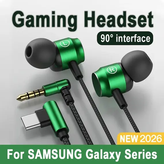 For Samsung 90° Jack Wired Gaming Headset HiFi Surround Sound With Mic Type C 3.5mm Music Headphones For Galaxy S25 24 iPhone 17