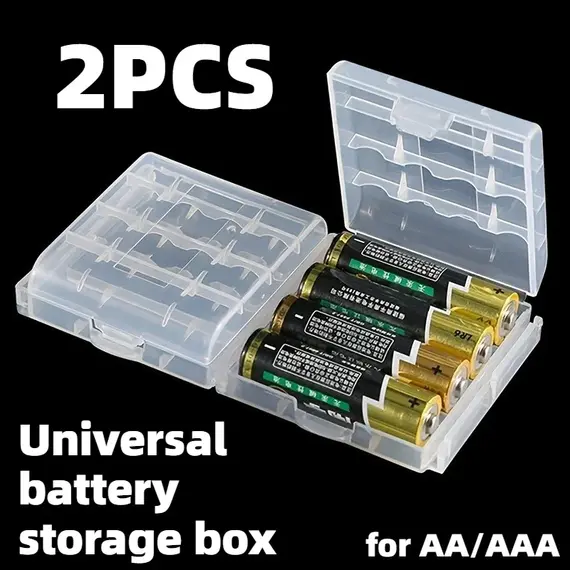 2pcs Universal Battery Storage Boxes for AAA/AA Plastic Storage Box Cover for Battery Transparent Battery Organizer Container