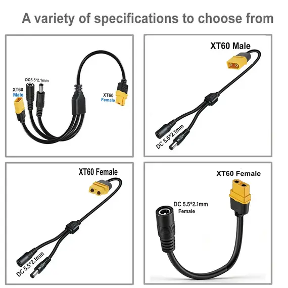 3-in-1 XT60 to Two DC5521 Connector Convert Cable,Male Female XT60 Extension Adapter Cord Charging Conversion Plug Power Cable