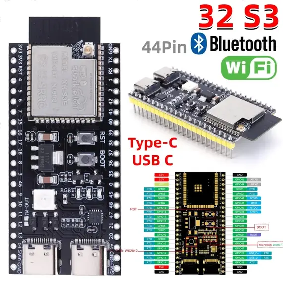 ESP32 S3 Development Board S3-DevKitC-1 Bluetooth 2.4G Wifi Module for Arduino 8MB PSRAM 16MB FLASH N16R8 Dual Type-C 44P