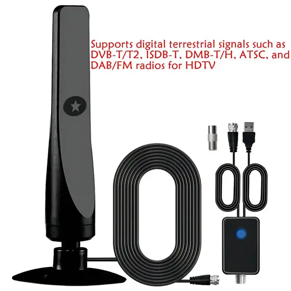 Indoor and Outdoor High-Definition Ground Wave Digital TV Antenna HDTV Antenna Supports DVB-T/T2, ISDB-T, DMB-T/H, ATSC