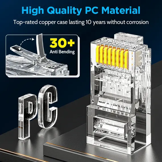 AMPCOM RJ45 Modular Plug in Canister Packaging Pass-Thru CAT6 Connector UTP 3μ 8P8C Crimp End for Ethernet Cable,100/50/30PCS