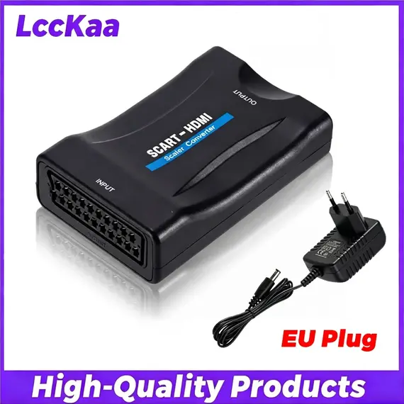 1080P SCART To HDMI-compatible with Supply Cable Audio Video Upscale Adapter Converter Plug and Play for HDTV Sky Box STB DVD