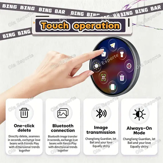 Electronic Badge HD Display Screen Bluetooth GIF Video Playback Touch Screen LED Audible Video Play Dynamic SmartBadge Fans Ht30