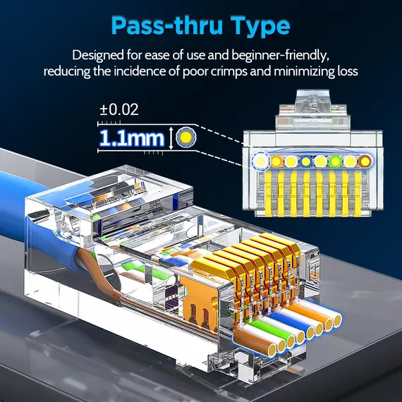 AMPCOM RJ45 Modular Plug in Canister Packaging Pass-Thru CAT6 Connector UTP 3μ 8P8C Crimp End for Ethernet Cable,100/50/30PCS