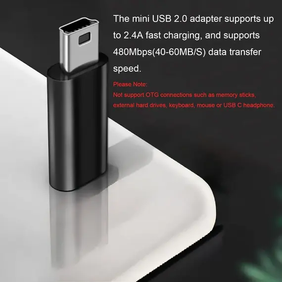 USB-C to Mini USB Adapter, Type-C Female to Mini USB Male Converter, Compatible with GoPro Hero 3, MP3, Dash Cam, C