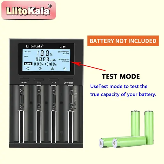 LiitoKala Lii-M4 18650 Charger LCD Display Universal Smart Charger Test Capacity 26650 18650 21700 AA AAA Battery 4slot 5V 2A