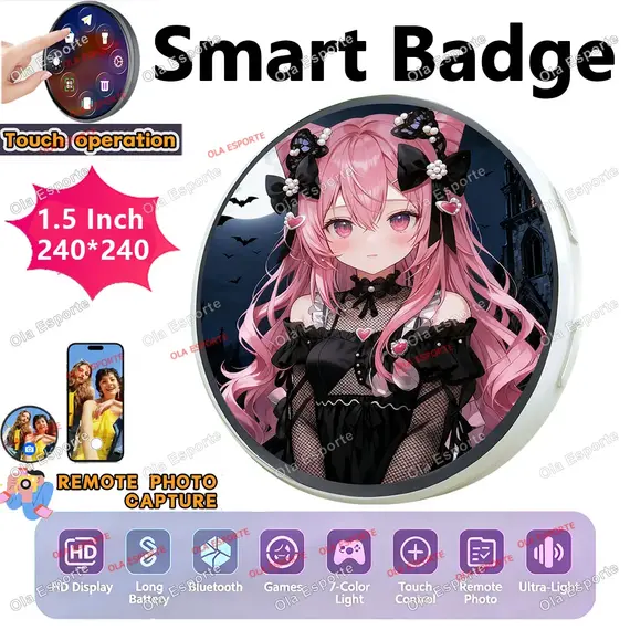 Electronic Badge HD Display Screen Bluetooth GIF Video Playback Touch Screen LED Audible Video Play Dynamic SmartBadge Fans Ht30