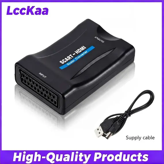 1080P SCART To HDMI-compatible with Supply Cable Audio Video Upscale Adapter Converter Plug and Play for HDTV Sky Box STB DVD
