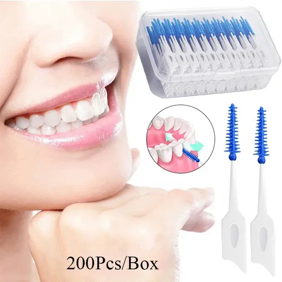 Interdental Silicone Brushes 40-200 Units Dental Toothpicks Brush Between Teeth   With Thread Oral Cleaning Tools