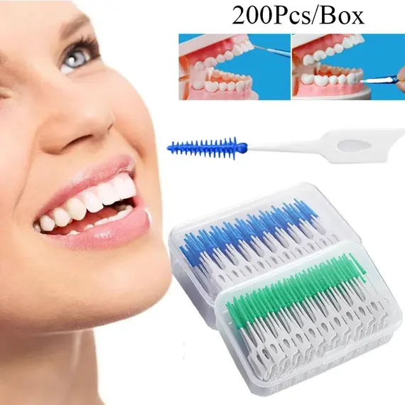 Interdental Silicone Brushes 40-200 Units Dental Toothpicks Brush Between Teeth   With Thread Oral Cleaning Tools