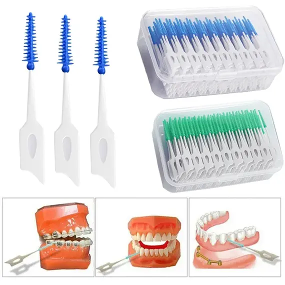 Interdental Silicone Brushes 40-200 Units Dental Toothpicks Brush Between Teeth   With Thread Oral Cleaning Tools