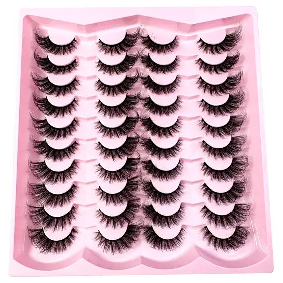 20pairs 5D Fluffy Eyelashes D Curl Lashes Thick Cat Eye Lashes Soft Wispy 8D Volume Fake Eyelash Extension Makeup