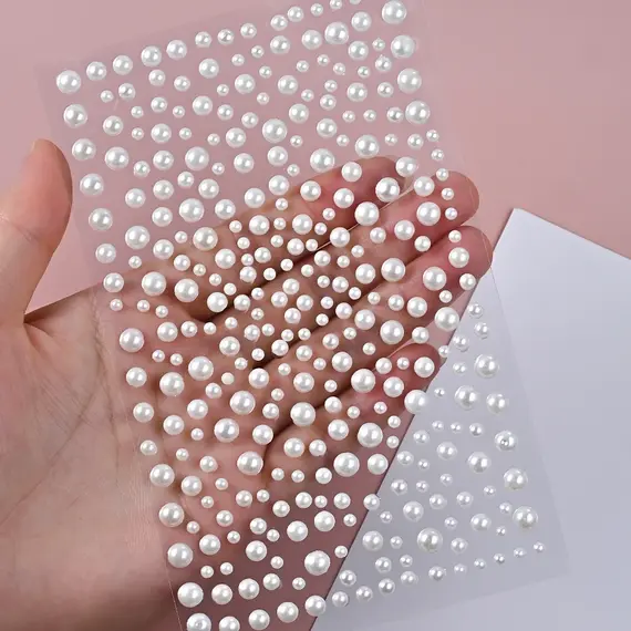3D Round White Pearl Rhinestones Face Gem Stickers 3/4/5mm Mixed Self-adhesive Pearl Beads Jewel Face,Body,Nail,Hair Decoration