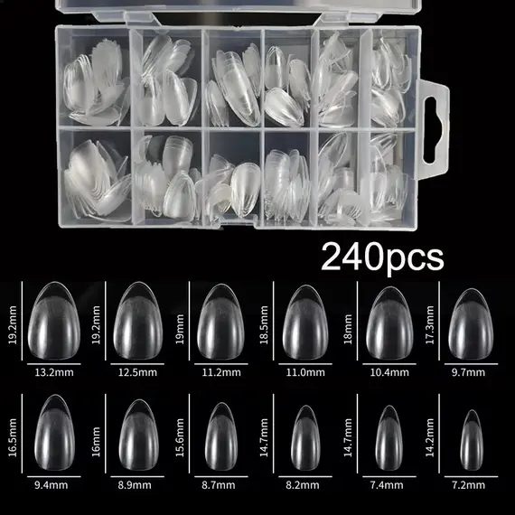 240Pcs/Box Half Matte XXS Almond Nail Tips Full Cover Soft Gel False Artificial Nails Extension Perfect for Extra Short Nail Beds