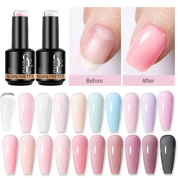 BORN PRETTY 15ml Milky Pink Rubber Base Gel Nail Polish Glitter Semi-Permanent Varnish Soak Off Self Leveling UV LED Polish