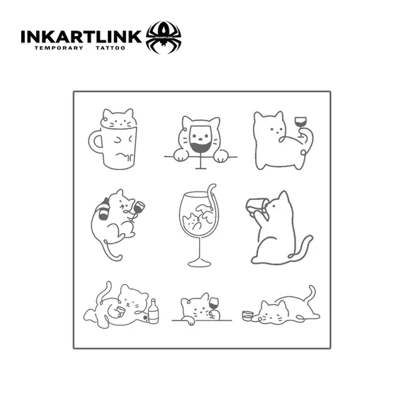 Simple cute kitten Temporary Tattoo,Lasts To 15 Days New Technology Magic Waterproof Semi Permanent Sticker.