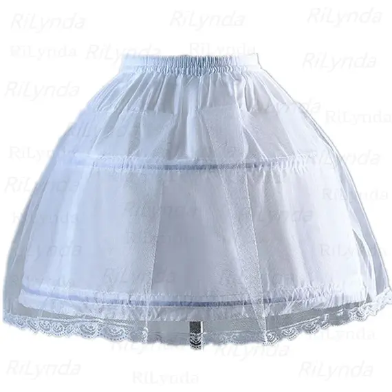 Girls Crinoline Petticoat with Hoop Under Skirt Short White Underskirt A-line Ball Gown Petticoats
