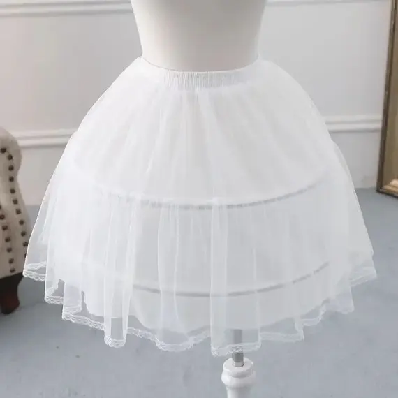 Girls Crinoline Petticoat with Hoop Under Skirt Short White Underskirt A-line Ball Gown Petticoats