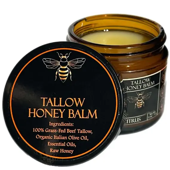 Organic Grass Fed Beef Tallow Balm With Raw Honey Moisturizing Cream For Soft Smooth Skin Handmade All-Natural Moisturizer Skin