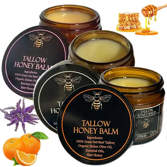 Organic Grass Fed Beef Tallow Balm With Raw Honey Moisturizing Cream For Soft Smooth Skin Handmade All-Natural Moisturizer Skin