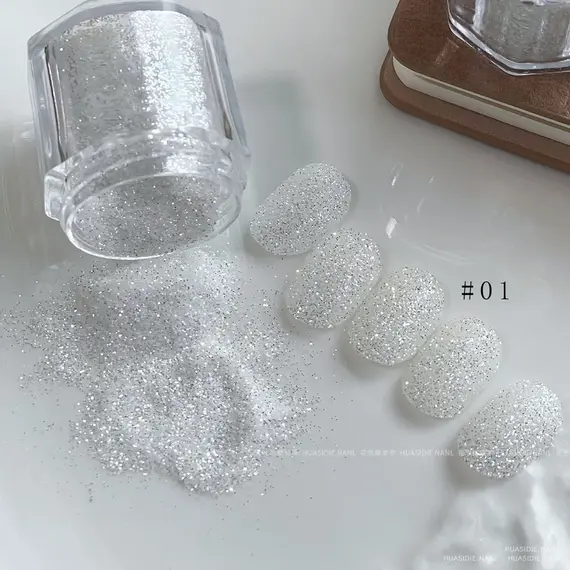 1jar Sparkling Crystal Diamond Silver Nail Glitter Powder Laser Reflective Sugar Nail Dust Shiny Manicure Glitter Decoration E35