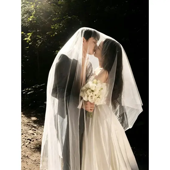 Single Layer 3M Cathedral Veil Soft Tulle Plain White Korean Minimal Bridal Veil Sheer Airy Long Train For Wedding G84