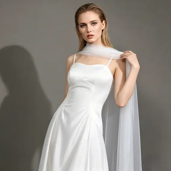 Single Layer 3M Cathedral Veil Soft Tulle Plain White Korean Minimal Bridal Veil Sheer Airy Long Train For Wedding G84