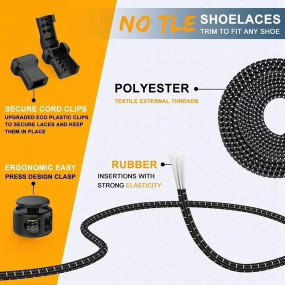 1Pair Elastic No-Tie Shoe Laces for Sneakers Quick Stretching Lock Lazy Laces Rubber Shoelace round Shoestrings for Easy Adjustm
