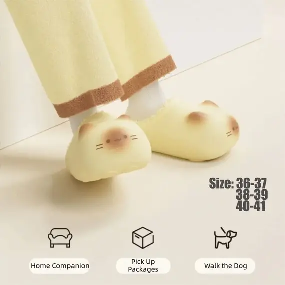 New Waterproof Cat Slippers Warm Bottom Cat Paw Kitty Mules Fluffy Closed Toe Cat Paw Slippers Outdoor Indoor