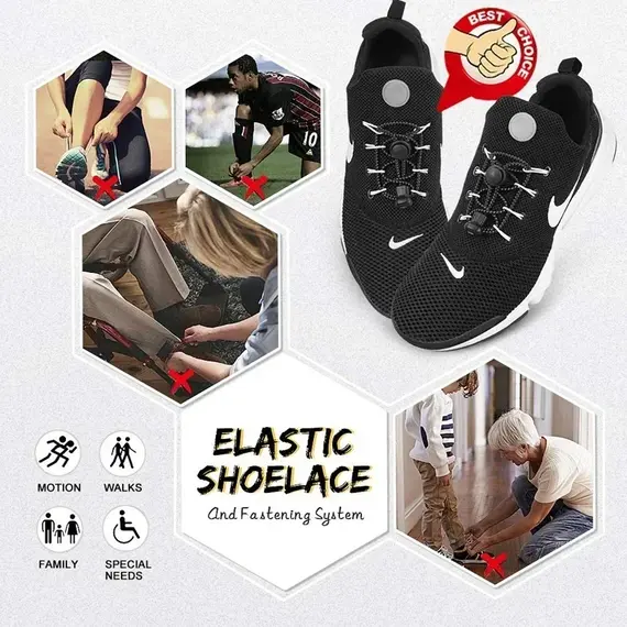 1Pair Elastic No-Tie Shoe Laces for Sneakers Quick Stretching Lock Lazy Laces Rubber Shoelace round Shoestrings for Easy Adjustm