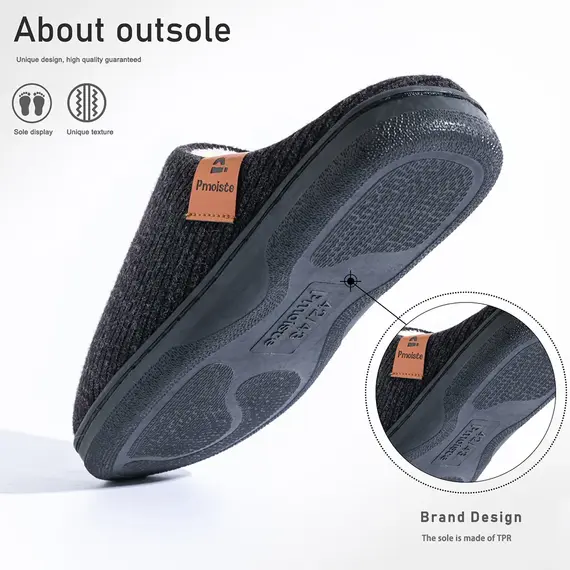 Winter men's slippers memory cotton shoe pad TPR large sole flat bottom anti slip warm and comfortable indoor knitted shoes