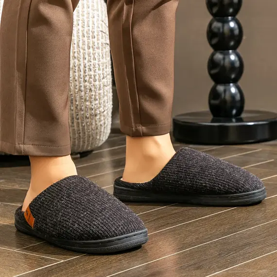 Winter men's slippers memory cotton shoe pad TPR large sole flat bottom anti slip warm and comfortable indoor knitted shoes