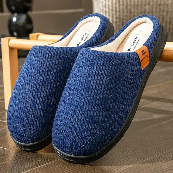 Winter men's slippers memory cotton shoe pad TPR large sole flat bottom anti slip warm and comfortable indoor knitted shoes