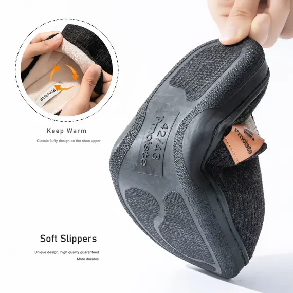 Winter men's slippers memory cotton shoe pad TPR large sole flat bottom anti slip warm and comfortable indoor knitted shoes