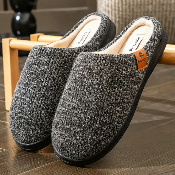 Winter men's slippers memory cotton shoe pad TPR large sole flat bottom anti slip warm and comfortable indoor knitted shoes