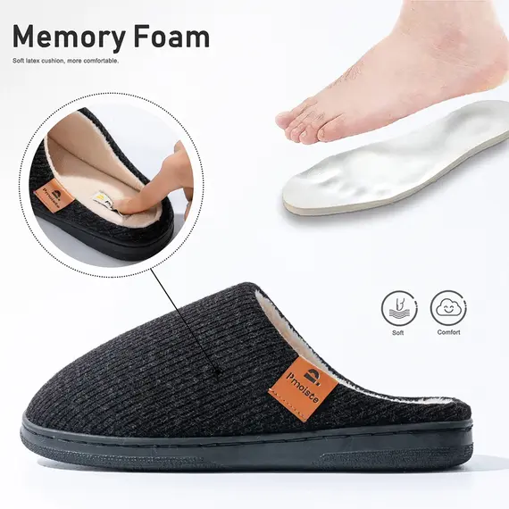 Winter men's slippers memory cotton shoe pad TPR large sole flat bottom anti slip warm and comfortable indoor knitted shoes