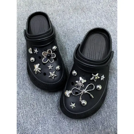 18pcs Detachable Diamond-Encrusted Electroplated Bear Shoe Accessories, Suitable For Clogs, Beach Shoes And Sandals