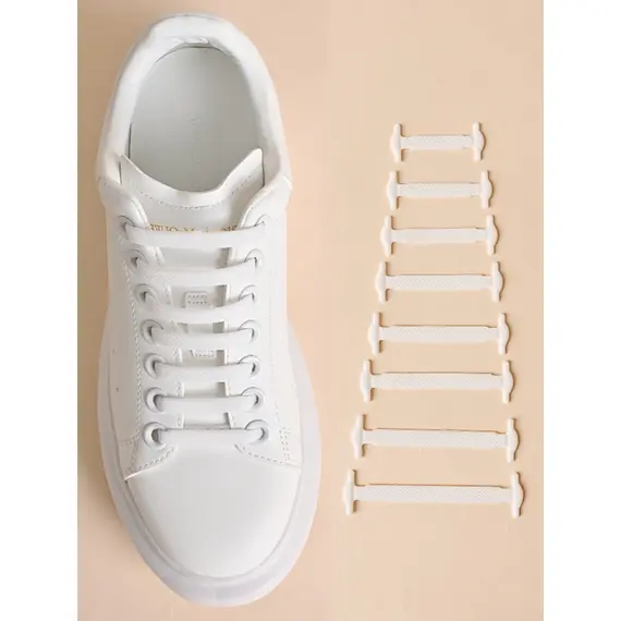 16Pcs/Pack White Silicone No Tie Shoe Laces Stretch Shoelaces For Sneakers Casual Shoes Sports Shoes Combat Boots