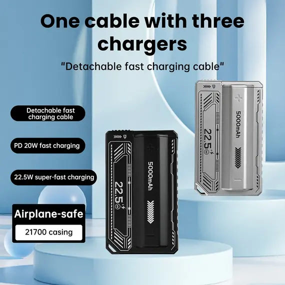 21700 Battery Holder Power Bank Case PD 20W Fast Charging Built-in Cable Detachable Power Bank DIY Battery Case