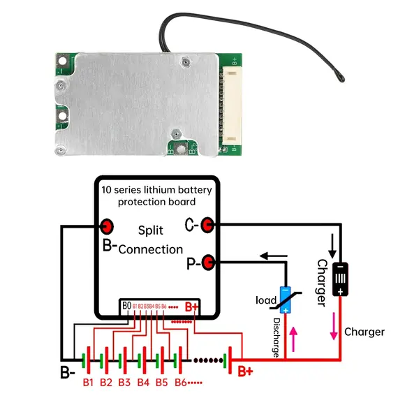 BMS 10S 36V 30A Lithium Battery Protection Board Same Port Split Port with Equalization Battery Balanced Protection Board